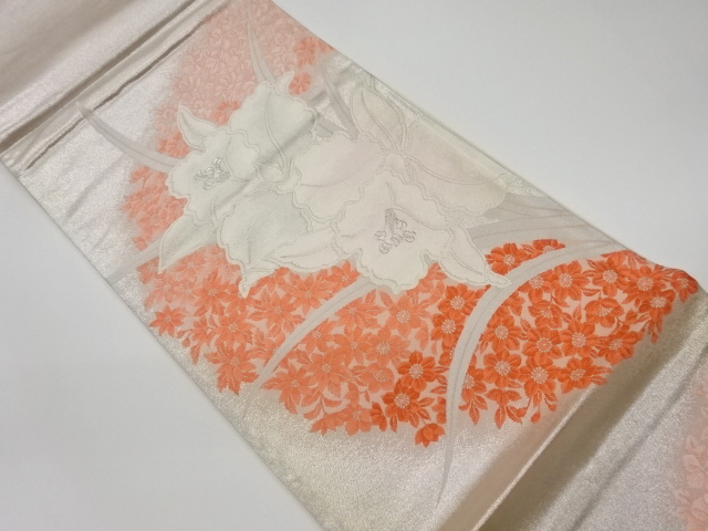 リサイクル　カトレアに草花模様織出し袋帯